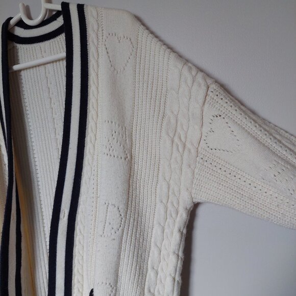 "Pointelle Knit Coatigan" Cardigan Cable Nautical Trim, Women's OverSize S - Picture 2 of 9